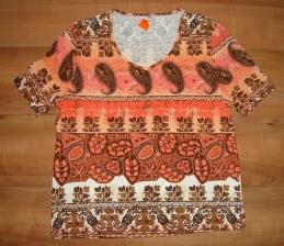 Damen T-Shirt V-Ausschnitt braun-koralle Mustermix
